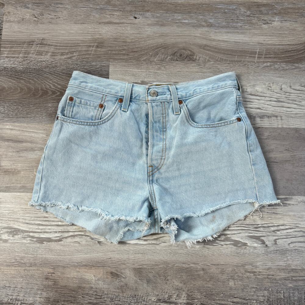 Levi's 501 High Rise Denim Cutoff Shorts Light Wash Raw Hem Button Fly Blue W27